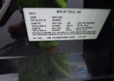 2021 Tesla Model Y Long Range Dual Motor All-Wheel Drive z USA, uszkodzony, nr VIN 5YJYGDEE8MF272037